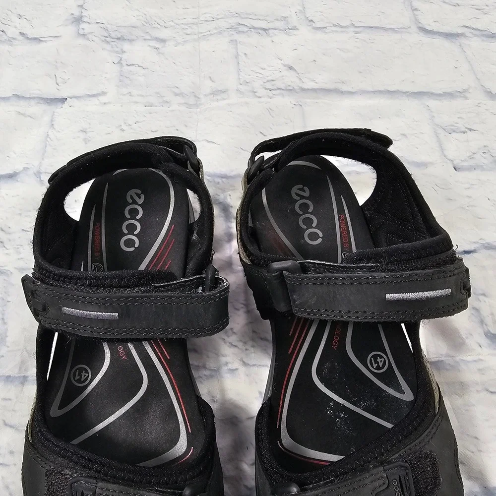 ECCO Yucatan Sport Sandals Womens 41 10-10.5 Black Grey Leather Hiking Trail